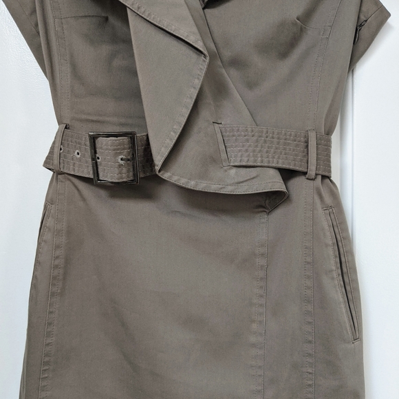 CREMIEUX Khaki Tan Brown Short Sleeve Belted Dress - Picture 4 of 11